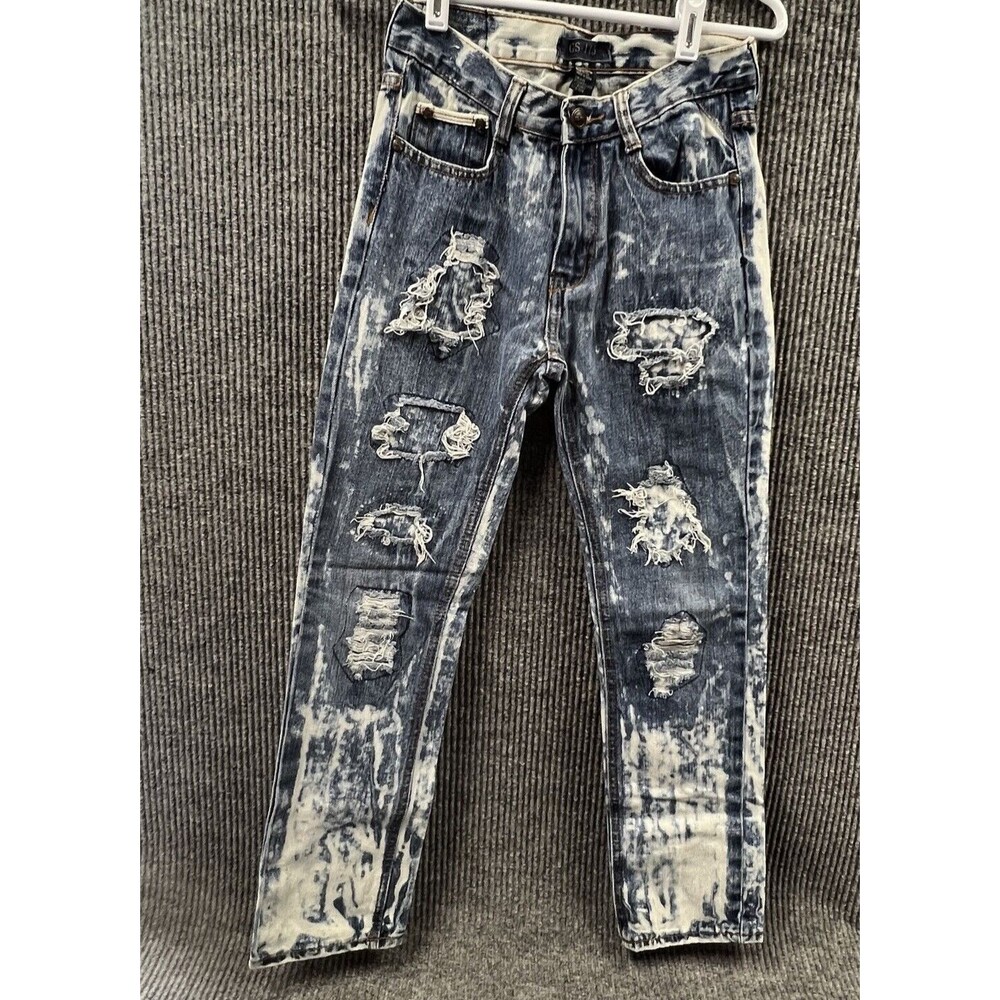GS-115 Jeans Boys Size 12 Distressed‎ Blue Denim Pants 26x26